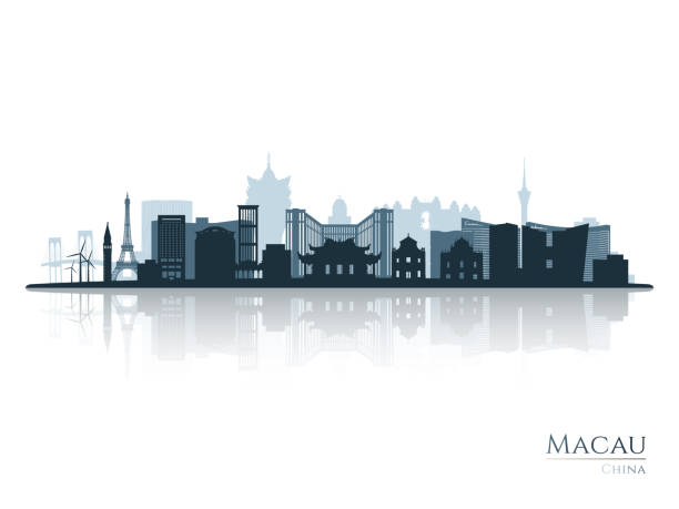 bildbanksillustrationer, clip art samt tecknat material och ikoner med macau skyline silhouette with reflection. landscape macau, china. vector illustration. - macao