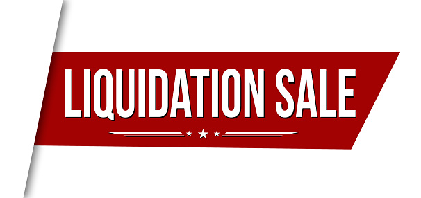 Liquidation sale red ribbon or banner design on white background, vector illustration