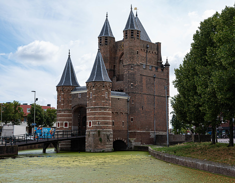 Amsterdamse Poort (Amsterdam gate), former Spaarnwouderpoort, in Haarlem on July 27 2022. Amsterdamse Poort is a Haarlem city gate from 1486.