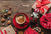 Saint Nicholas gift and cup of coffee