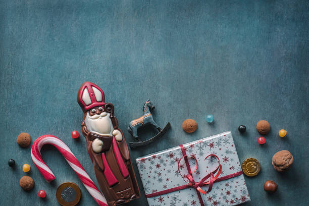 saint nicholas gift and sweet candy - sinterklaas stockfoto's en -beelden