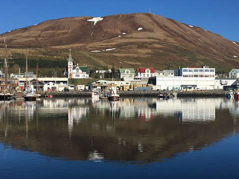 The town of Húsavík sits on the eastern shore of Skjálfandi Bay (Skjálfandi meaning Shaky), known around the world as The Whale Capital of Iceland.
