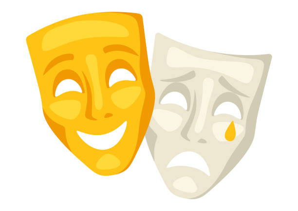 Illustration of comedy and tragedy masks. Traditional symbol. Image for theatrical performance. Illustration of comedy and tragedy masks. Traditional theatre symbol. Image for theatrical performance. video charades stock illustrations