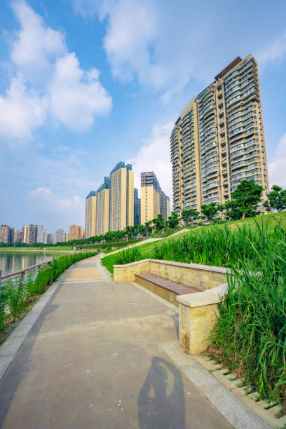 istock Riverside buildings in Chengdu at dusk 1411121348
