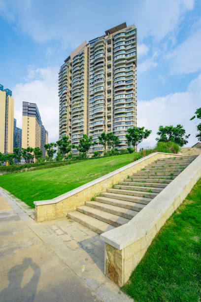 istock Riverside buildings in Chengdu at dusk 1411121369