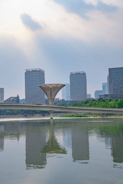 istock Riverside buildings in Chengdu at dusk 1411121371