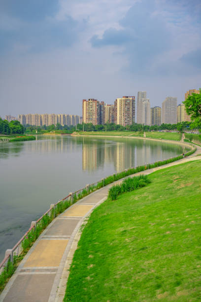 istock Riverside buildings in Chengdu at dusk 1411121473