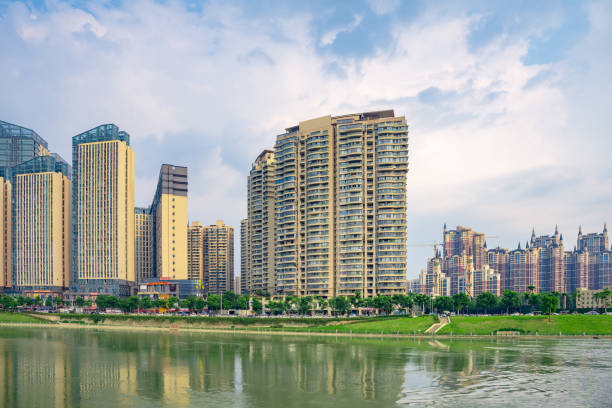 istock Riverside buildings in Chengdu at dusk 1411122109