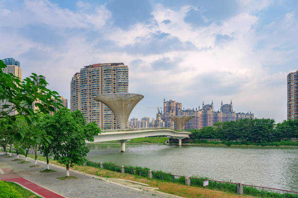 istock Riverside buildings in Chengdu at dusk 1411122287