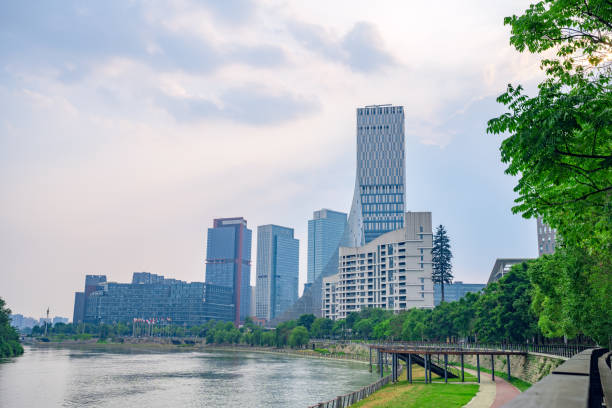 istock Riverside buildings in Chengdu at dusk 1411122343