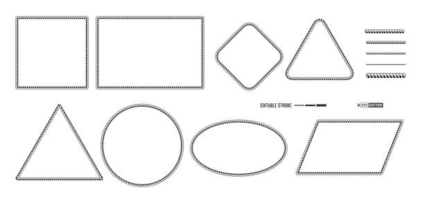 ilustraciones, imágenes clip art, dibujos animados e iconos de stock de juego de marco de cuerda aislado o cuerda náutica plantilla vintage o marco de textura de cuerda de corazón. vector eps - wire framed