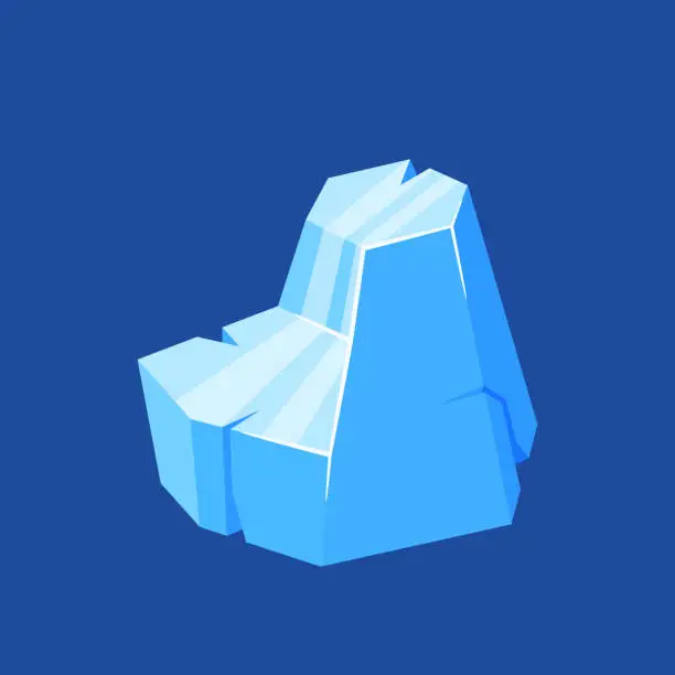 Vector illustration of Ice Crystal, Frozen Floe Block With Shiny Surface. Gui Or Ui Game Design Element, Snowdrift Cap In Ocean. Polar Iceberg