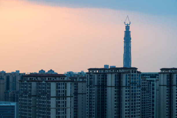 Riverside buildings in Chengdu at dusk