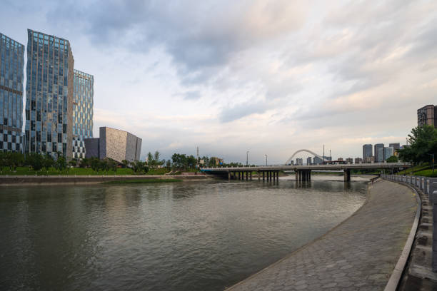 istock Riverside buildings in Chengdu at dusk 1411127944