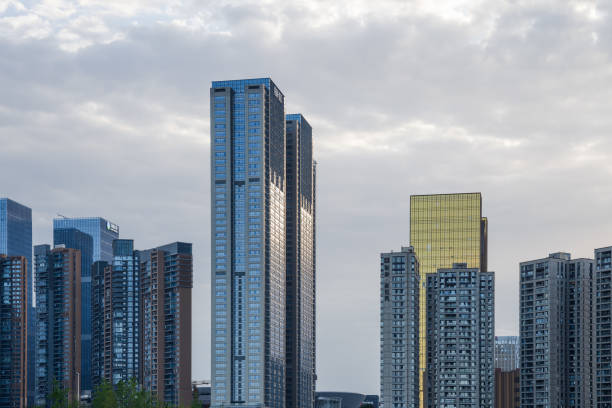 istock Riverside buildings in Chengdu at dusk 1411128938