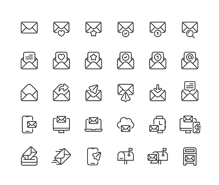 Set of mail line vector icons. Editable stroke.