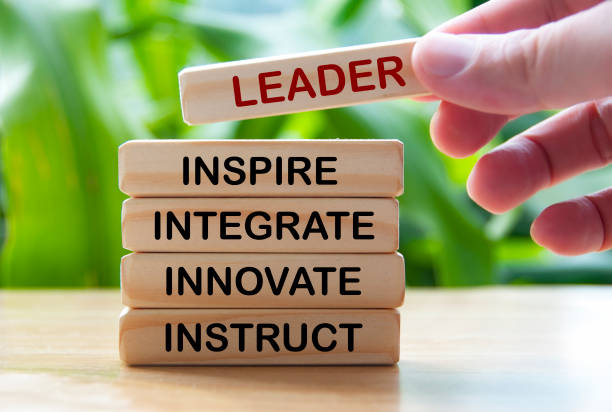 istock Hand holding wooden blocks with text - Leader, inspire, integrate, innovate, instruct. 1411135532