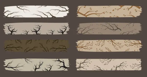 Vector illustration of Set of washi tape tree branch design illustration