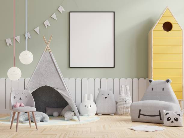 istock Empty frame mockup frame poster in the children's room,playroom. 1411139800