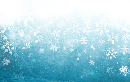Christmas background with snowflakes and snow on blue grunge background