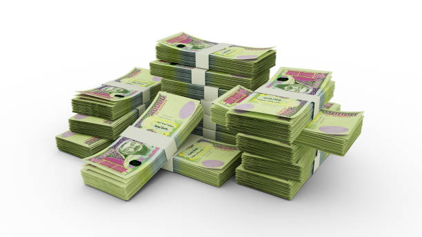 istock Stack of 20000 Mongolian togrog notes. 3D rendering of bundles of banknotes 1411144325
