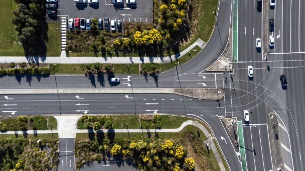 istock Busy Traffic Intersection Shot From Above 1411144999