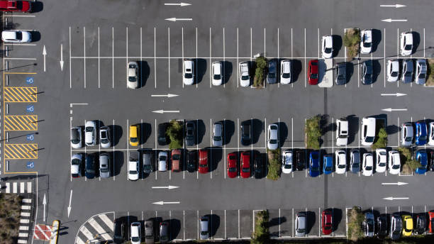 Parking lot shot from above stock photo