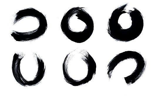 Black ink brush stroke with circle shape isolated on white background with clipping path.
