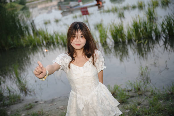 Asian girls at dusk