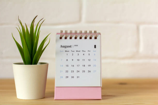 istock Hello August.The calendar for August 2022 is on the table. 1411151370