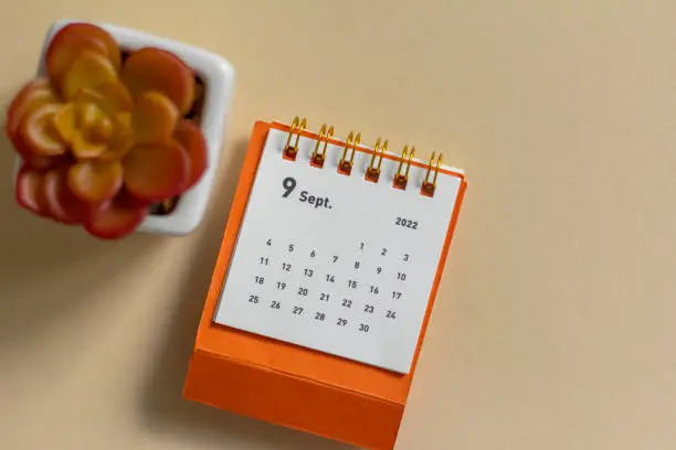Tear-off calendar for September 2022. Desktop calendar for planning, assigning, organizing and managing each date