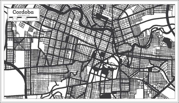 Cordoba Argentina City Map in Black and White Color in Retro Style Isolated on White. Cordoba Argentina City Map in Black and White Color in Retro Style Isolated on White. Outline Map. Vector Illustration. cordoba argentina stock illustrations