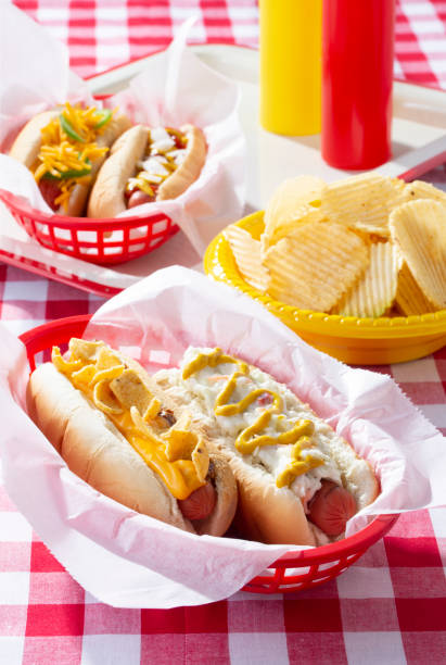 istock Hot Dog Stand Baskets with Chips 1411156675