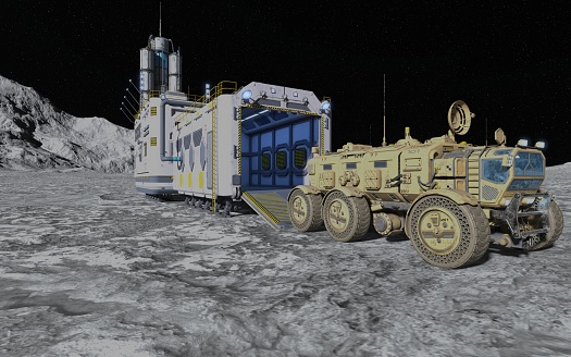3D Illustration. Moon colony. Base on Moon. Life on Moon.