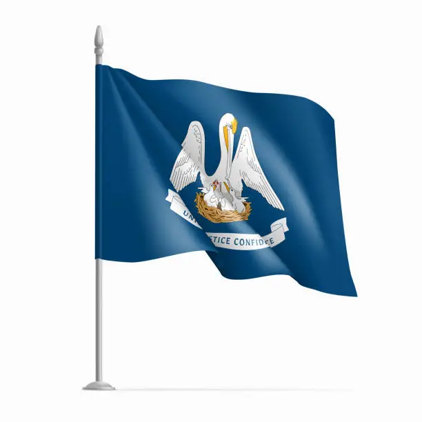 Vector illustration of Waving flag of Louisiana on flagpole, USA federal state