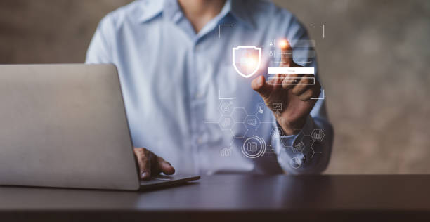 istock Businessman working on laptop computer show padlock protecting business and financial data, 2FA increases Cyber security and data protection information privacy internet technology concept. 1411166813