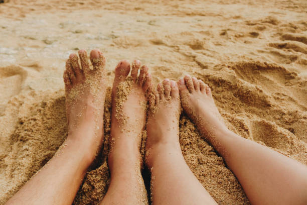 istock A couple's feet on the beach white sand 1411167075