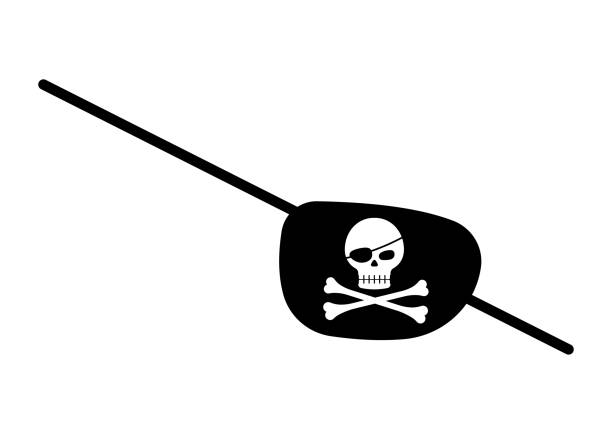 illustrazioni stock, clip art, cartoni animati e icone di tendenza di benda sull'occhio del pirata con benda facciale del cranio e delle ossa incrociate. - pirate corsair cartoon danger