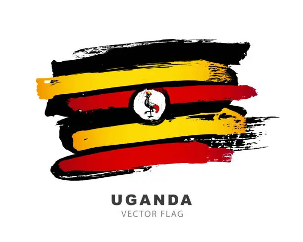 Vector illustration of Flag of Uganda. Colored brush strokes drawn by hand. Vector illustration isolated on white background.