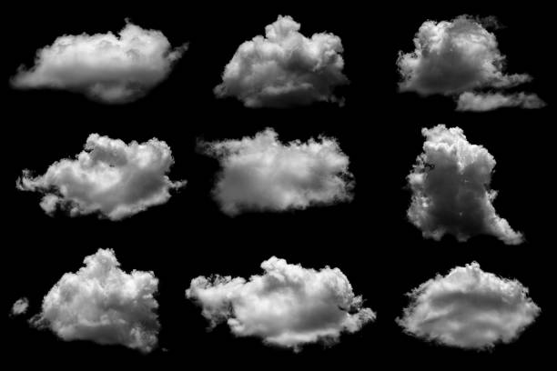 istock Collections of separate white clouds on a black background have real clouds. 1411172326