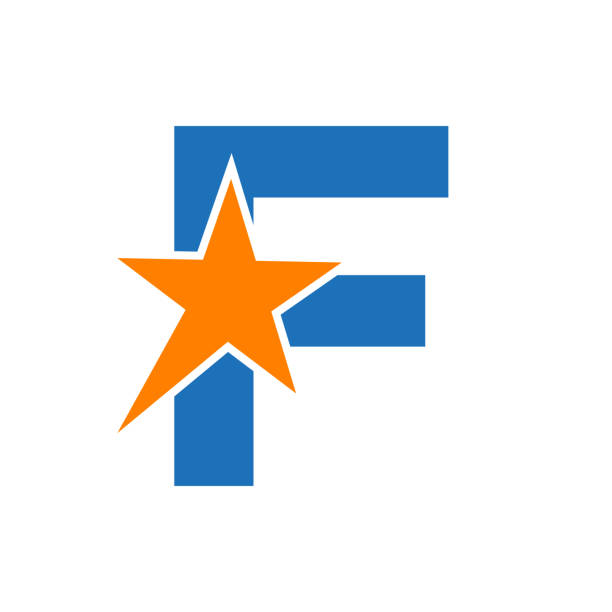 концепция логотипа буквы f с векторным шаблоном формы звезды. дизайн логотипа star - letter f flash stock illustrations