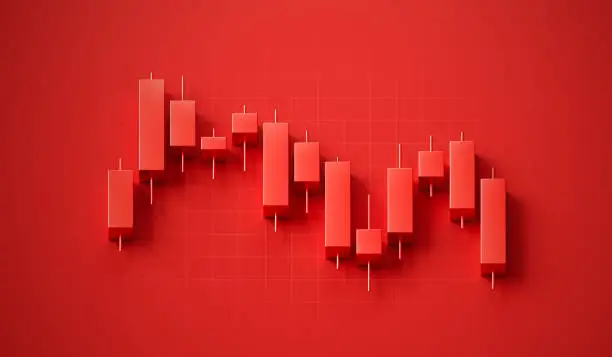 Photo of Crisis investment business stock market on red candlestick 3d background with down financial trade graph or global economy money price finance chart and economic crash recession currency sale diagram.