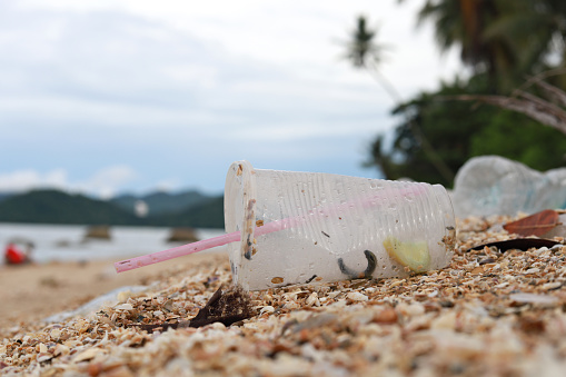 Plastic washed up on tropical island