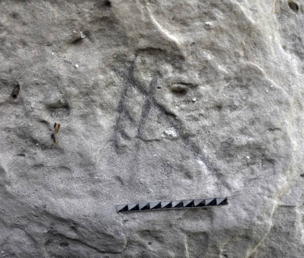 istock Ancient Germanic runes on the wall of the cave 1411175601
