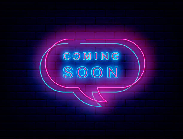 istock Coming soon neon signboard. New update game design. Pink speech bubble. Vector stock illustration 1411177714