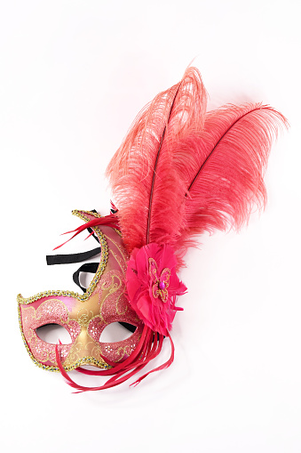 Multi colored ornate carnival mask on the white background, masquerade mask