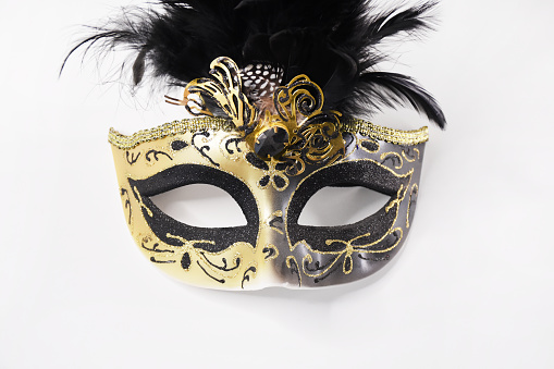 Multi colored ornate carnival mask on the white background