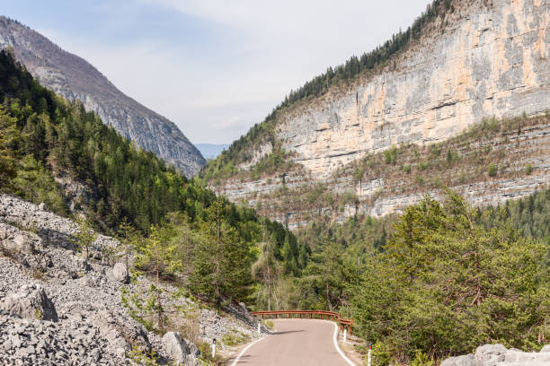 High rocky mountain winding road in Spain. Travel and transportation.