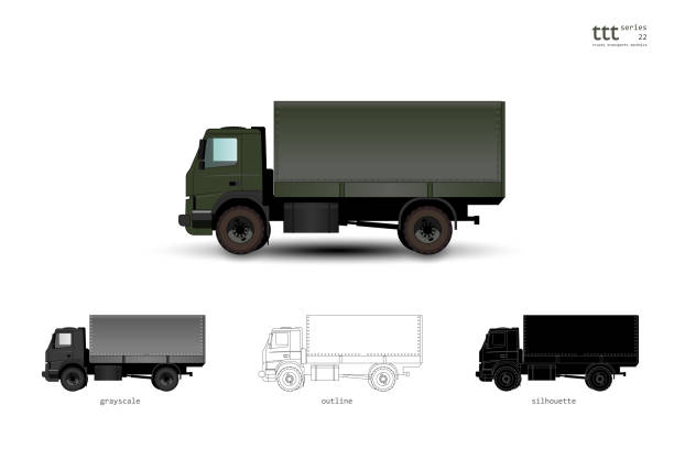 illustrations, cliparts, dessins animés et icônes de camion d’olivier isolé avec auvent. camion militaire tout-terrain. - spice store