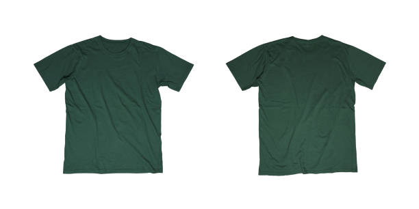 istock Plain military green t-shirt template, from two sides front and back 1411180867